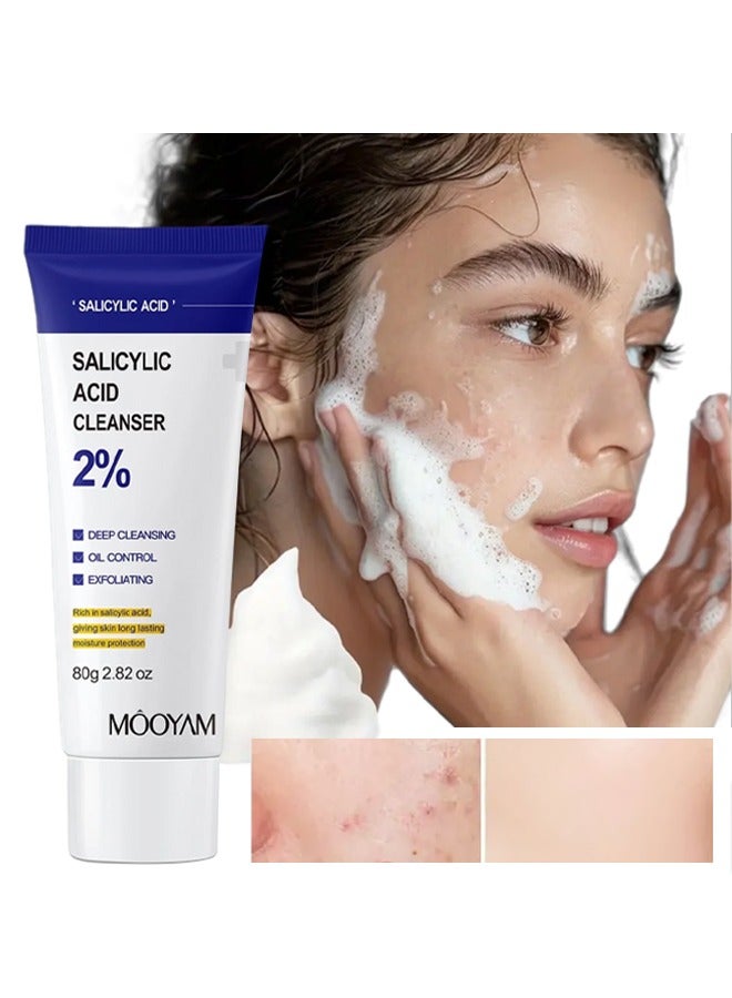 2% Salicylic Acid Cleanser-Ceramide and Niacinamide, Gentle Foaming Face Wash for Sensitive, Acne Prone Skin,Deep Pore Cleaning,Suitable for Acne Skin Unisex  80g