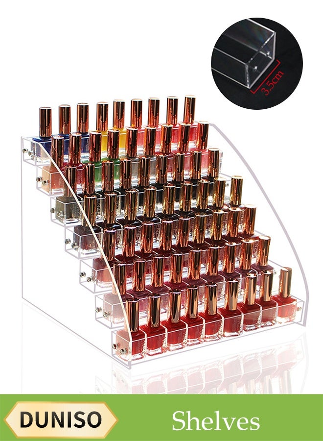 7-Layer Clear Nail Polish Display Holder， Nail Polish Rack, Makeup Storage Case ，Multi-Layer Trapezoidal Cosmetics Lipstick Organizer, Desktop Display Stand, Suitable For Eyeshadow Palette, Powder Pad, Lipstick And Perfume Organization, Professional Nail Salon Makeup Table