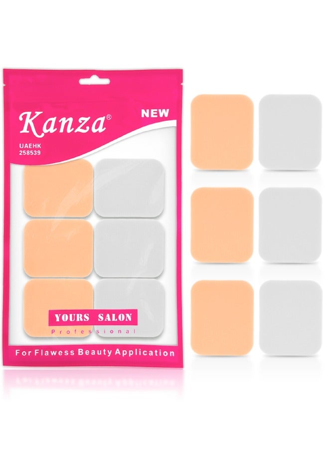 6 Pcs Makeup Sponge Set Square Shaped Beauty Blender Cosmetic Makeup Puff for Face Velour Puff Set for Loose Powder Mineral Powder Applicator Foundation Makeup Tool Set (Beige & White)