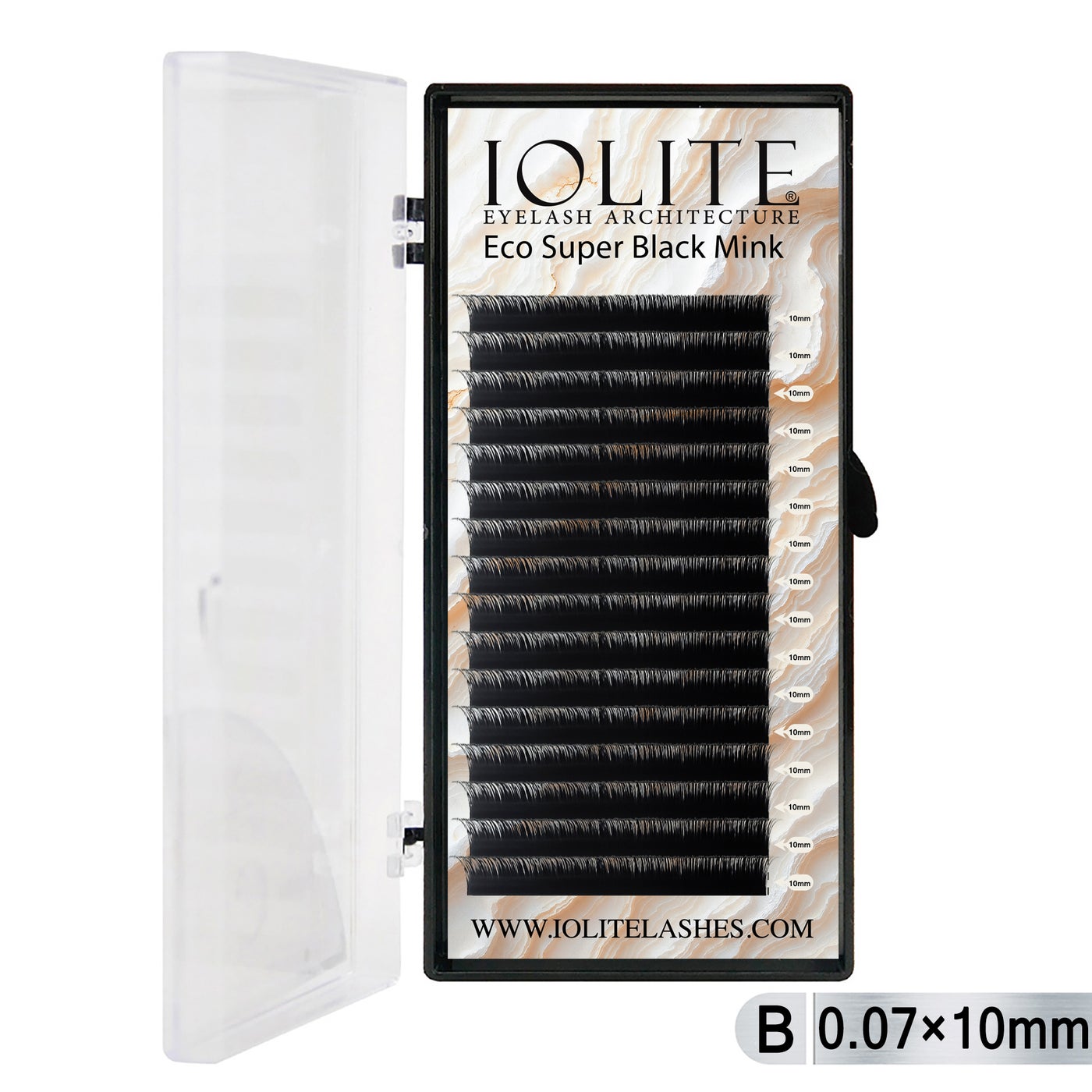 Iolite Super Black Mink Lash Extensions – B Curl 0.07T Mix (6mm–15mm) | Premium Black Mink Eyelash Extension Tray for Lash Artists ISBMB7T - 10MM