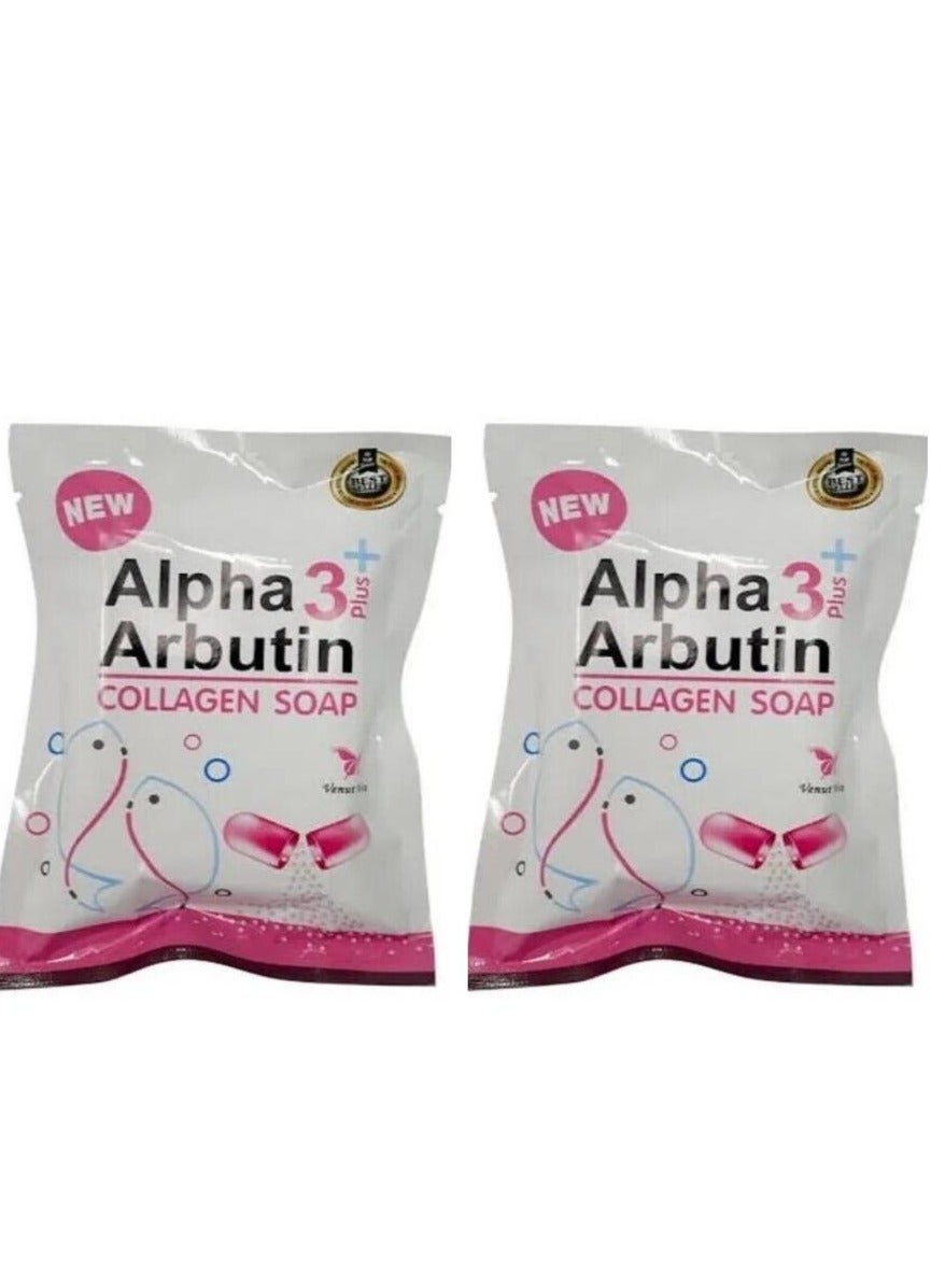Two Pcs Alpha 3 Plus Arbutin Collagen Whitening Soap Bars Soap Reduce Acne Scars 2*80g