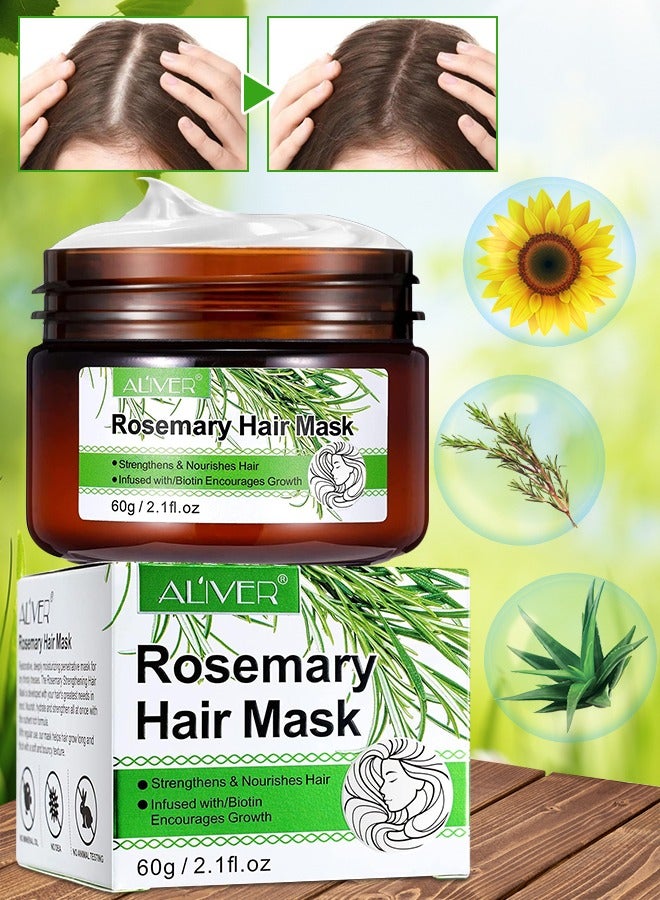 Rosemary Hair Mask Infused with Biotin Rosemary Strengthening Hair Masque Deep Conditioner for Dry Damaged and Frizzy Hair Strengthens and Nourishes Hair Natural Organics Rosemary Mint Hair Mask 60g