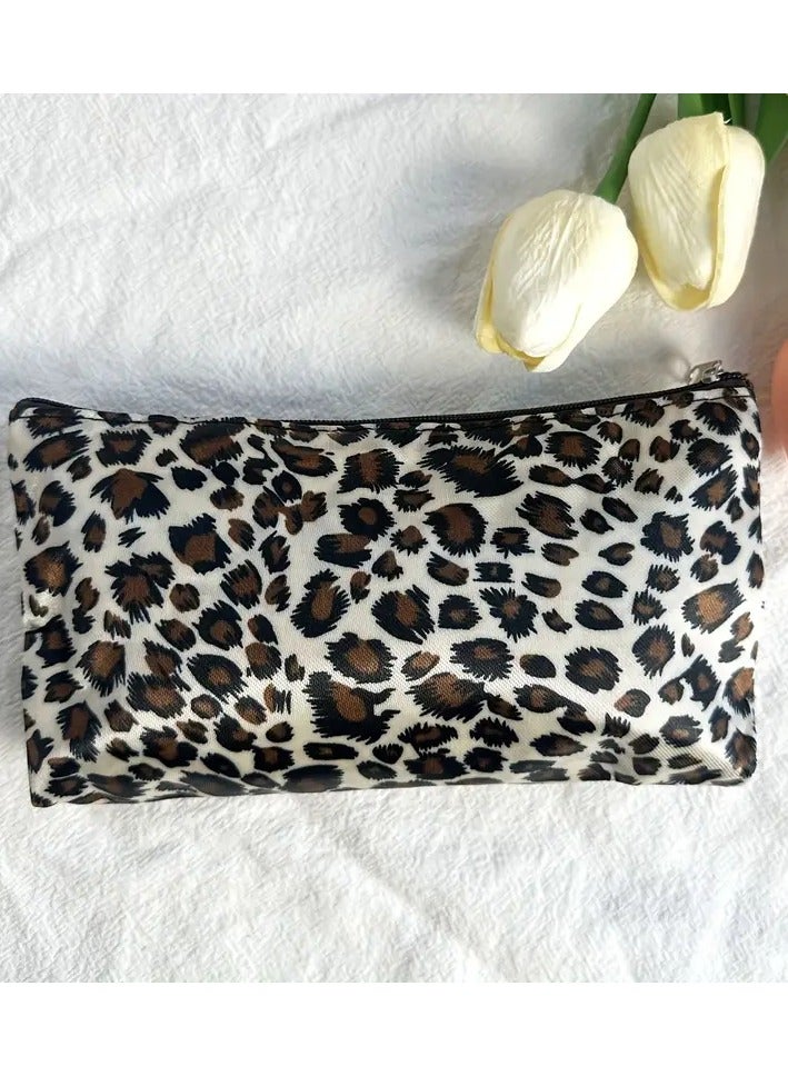 1pc Leopard Print Makeup Bag, Travel Zipper Cosmetic Pouch, Waterproof Portable Toiletry Organizer For Women
