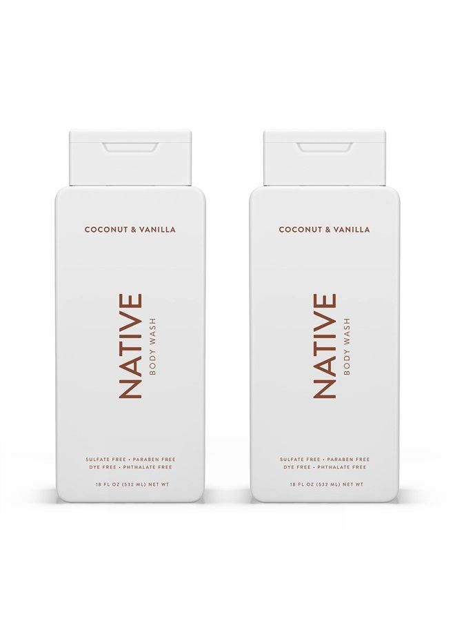 Body Wash Natural Body Wash for Women, Men | Sulfate Free, Paraben Free, Dye Free, with Naturally Derived Clean Ingredients Leaving Skin Soft and Hydrating, Coconut & Vanilla 18 oz - 2 Pk