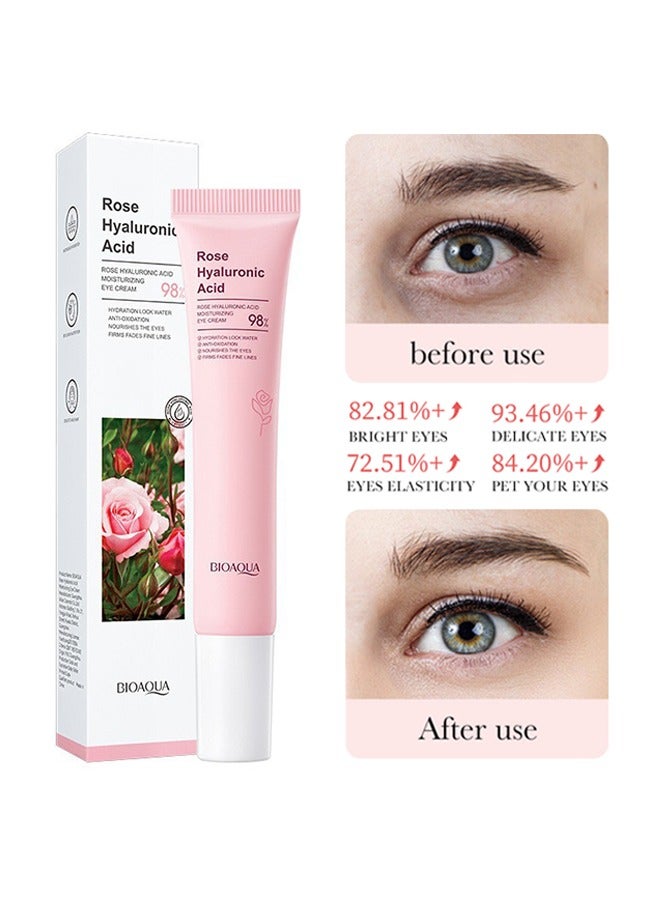98% Rose Hyaluronic Acid Moisturizing Eye Cream- Hyaluronic Acid Treats Puffiness and Dark Circles, Reduces Eye Bags, Smoothes Wrinkles, and Brightens Skin 20g