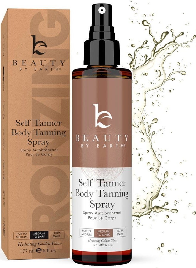 Self Tanner Spray - USA Made with Natural & Organic Ingredients, Fast Drying Spray Tan for Pale Skin, Non Toxic Gradual Tanning Spray, Sunless Tanning Water for Women & Men, Medium to Dark