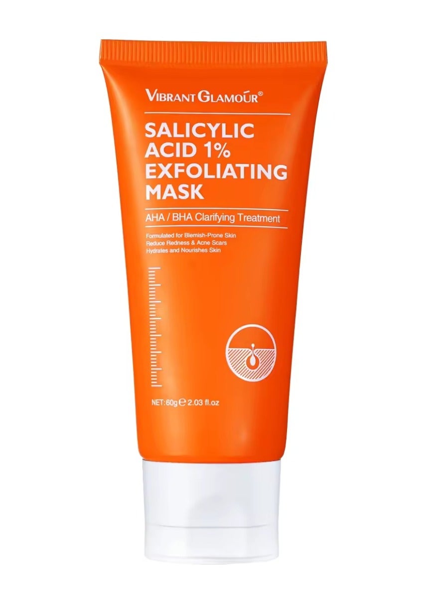 60g 1% Salicylic Acid Exfoliating Mask Face Exfoliating Mask Reduce Redness and Acne Scars Hydrates and Nourish Skin AHA BHA Clarifying Treatment for Blemish Prone Skin
