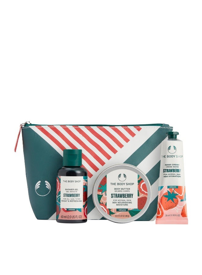 Strawberry Mini Gift Set – Shower Gel (60 Ml) And Body Butter (50 Ml) And Hand Cream (30 Ml) – Juicy Wild Strawberry Seed Oil Formula, Vegan Body Care Trio For Soft, Fresh Skin