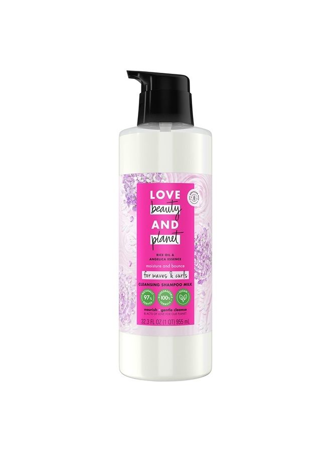 Shampoo Milk Moisture and Bounce for Waves and Curls Rice Oil and Angelica Essence 100 percent Biodegradable Shampoo 32 oz