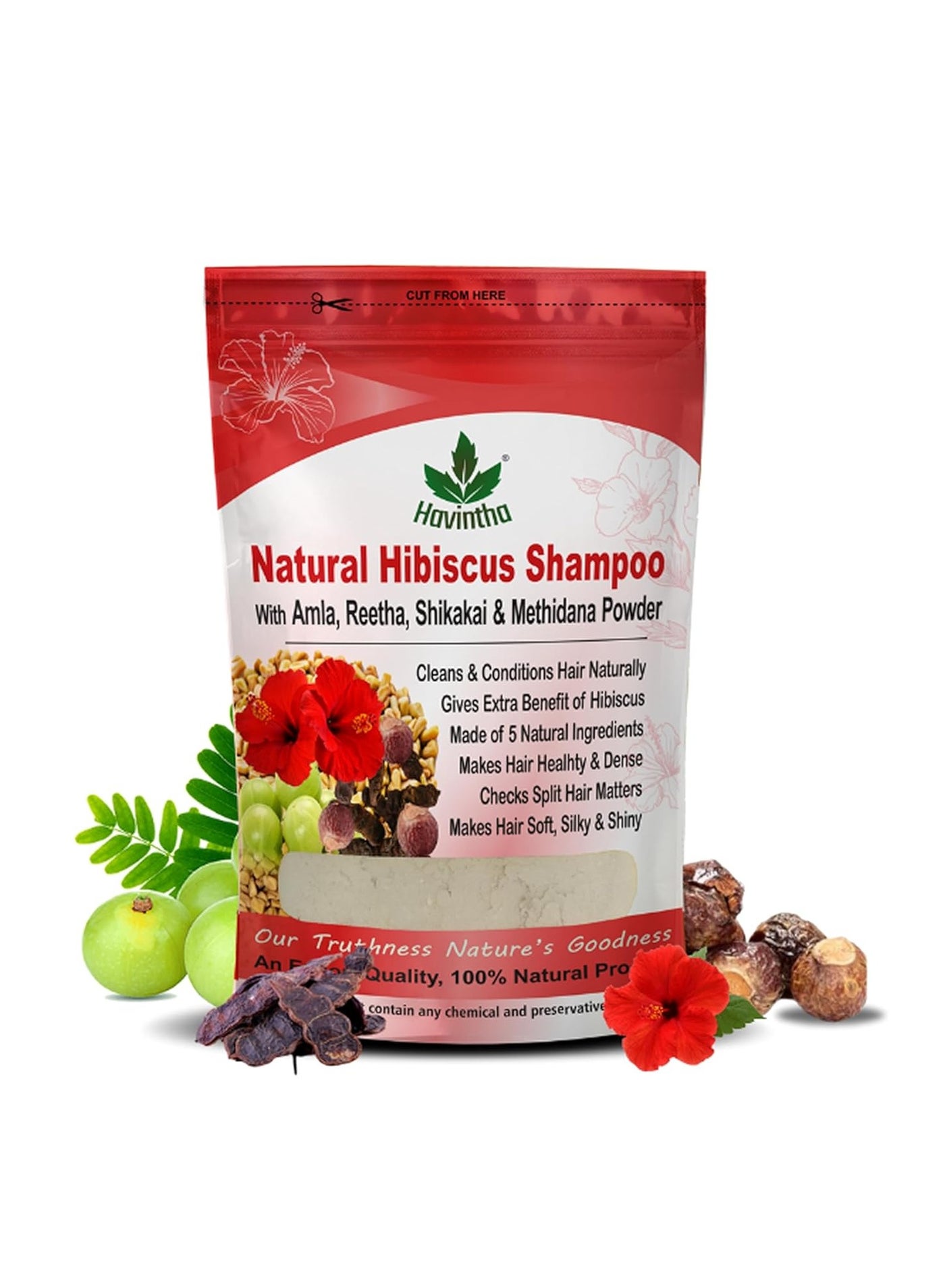 Havintha Natural Hair Shampoo Hibiscus Powder For Men & Women, Totally Organic | Paraben and Sulphate Free Shampoo - 227gm (Pack of 1)