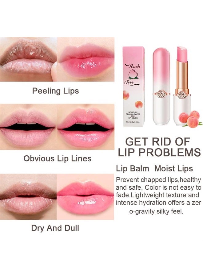 2Pcs Peach Tinted Lip Balms PH Lip Color Changing Lipstick Balm Stain Gift Set Queen for Women Girls Korean Mood Long Lasting Color Change Light Pink Lipstick Lip Tint Makeup Lip Plumper Gloss
