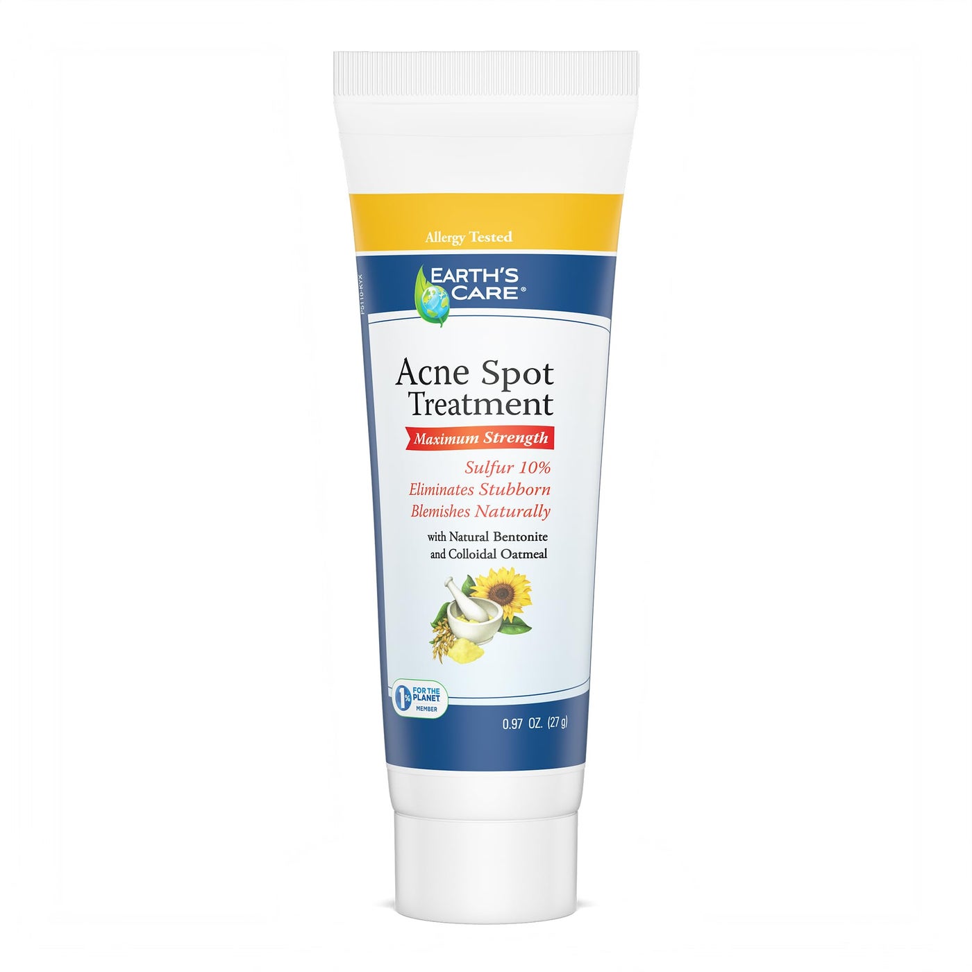 Earth's Care Acne Spot Treatment - 10% Sulfur Cream Medication to Clear Cystic Acne, Pimples and Blackheads on Face and Body (Tube 0.97 OZ)