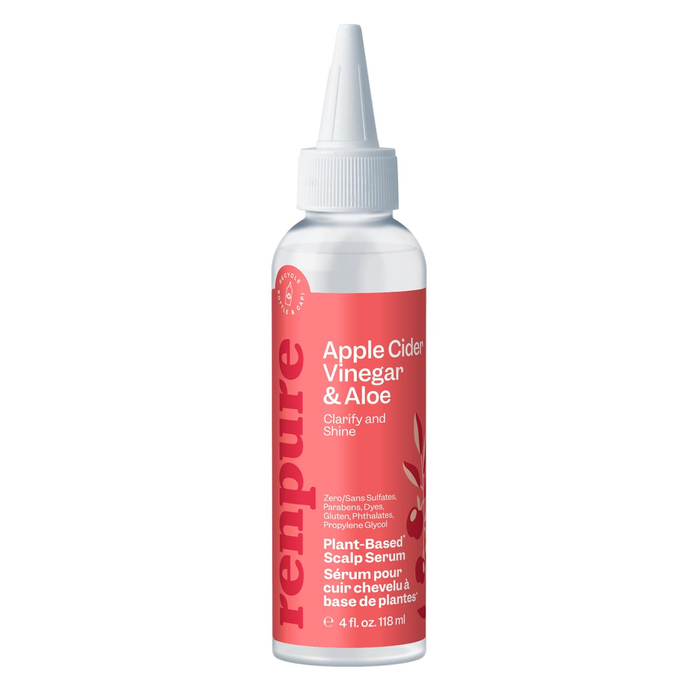 Renpure Apple Cider Vinegar Scalp Serum â€“ Plant-Based Detoxifying Hydration for Softer, Shinier Hair â€“ Itchy Scalp Treatment with Ginger Root & Peppermint Leaf, 4 Fl Oz