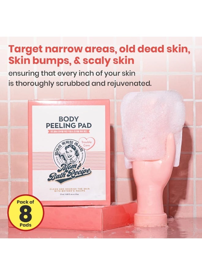 Mom's Bath Recipe Body Peeling Pad Trouble Care, Acne Remover All in One Bubble Body Wash & Scrub Gloves with BHA & Cica, Exfoliating Washcloth for Dead Skin Cells, Body Acne Breakouts, 8 Sheets