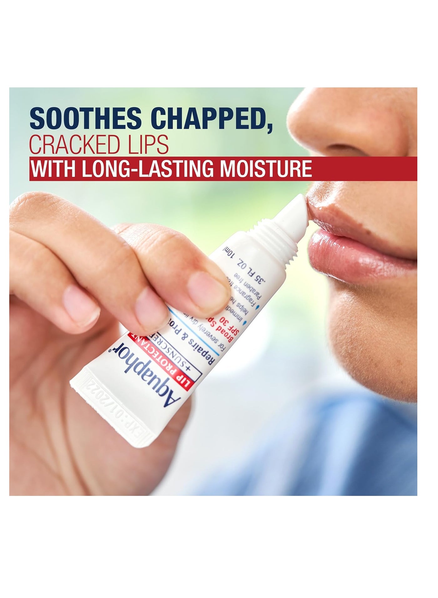 Aquaphor Lip Protectant and Sunscreen Ointment - Broad Spectrum SPF 30 - Relieves Chapped Lips - .35 fl. Oz. Tube