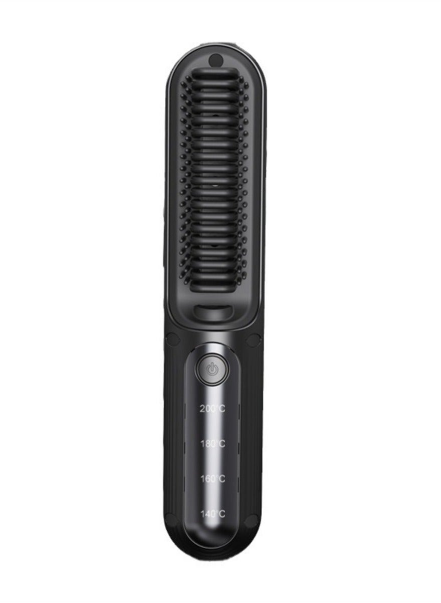 Hair Straightener Brush with 10 Million Negative Ions, Cordless, USB C Rechargeable, 4000mAh, Four Temperature Levels, Portable Fast Heating Straightening Comb, Ideal for Travel Home Outdoor, Black