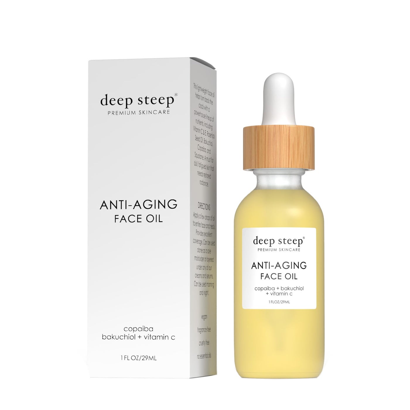 Deep Steep Anti-Aging Face Oil, 1 oz â€“ Retinol Alternative with Rosehip, Bakuchiol, Squalane, Raspberry Seed Oil & Vitamin C â€“ Vegan, Clean Beauty Skincare, Smooth & Youthful Skin