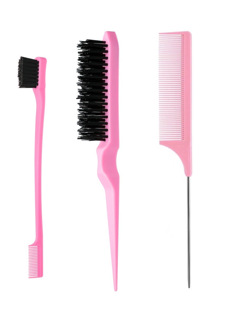 Three-Row Hair Comb, Hairdressing Comb with Pointed Stem, Double Head Comb, Styling Eyebrow Brush, Makeup Hairset Brush, 3 Pieces Multifunctional Comb