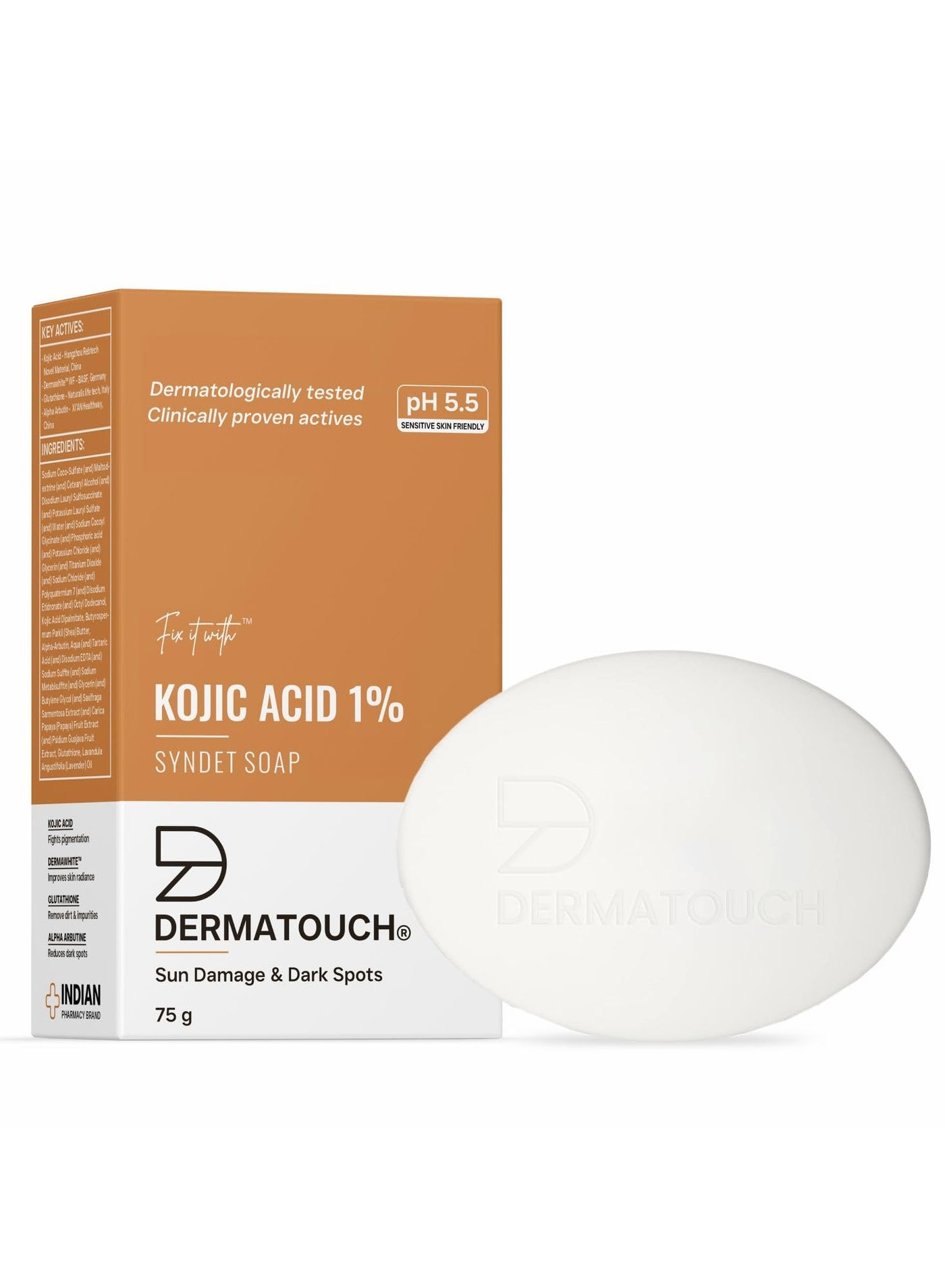 Kojic Acid 1% Soap with Glutathione, for Men & Women, Suitable for All Skin Types, 75g