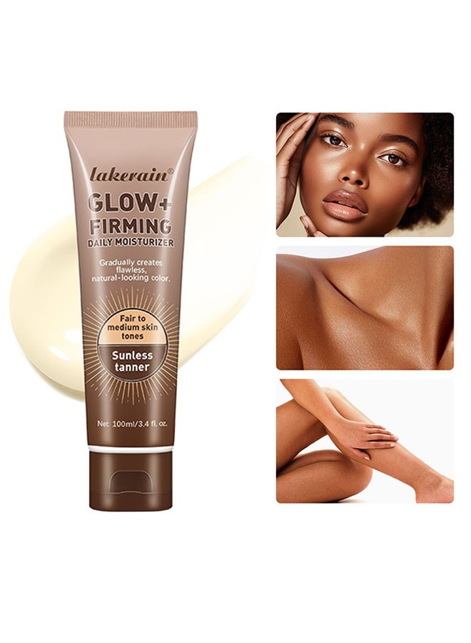 Glow+ Firming Daily Moisturizer， Natural Light Bronze Sunless Tanner Moisturizing Hydrating Nourishing Glow Tanner Fair to Medium Skin Tones Tanning Cream Moisturizer 100ml