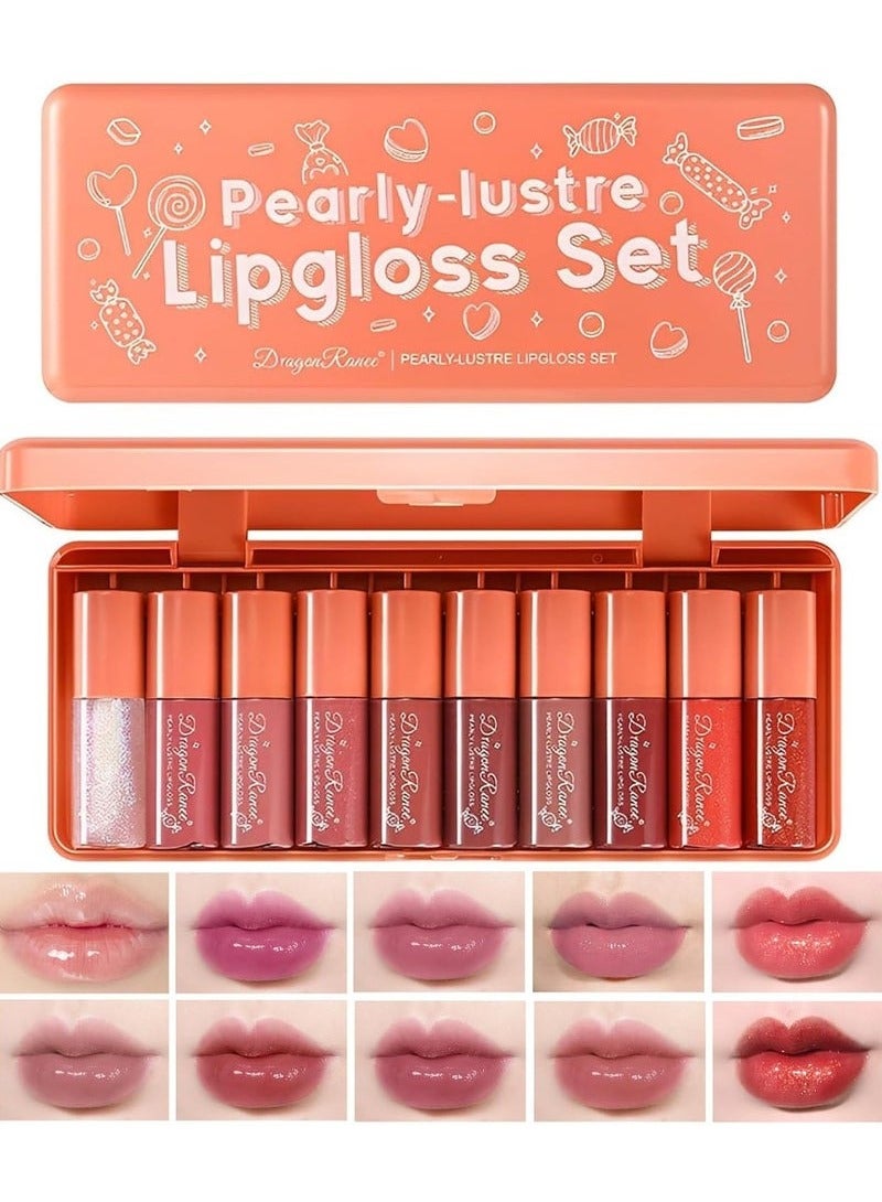 10-Piece Lip Gloss Set - Moisturizing Tinted Lip Balm, Liquid Lipstick, and Long-Lasting Lip Stain for Girls and Women