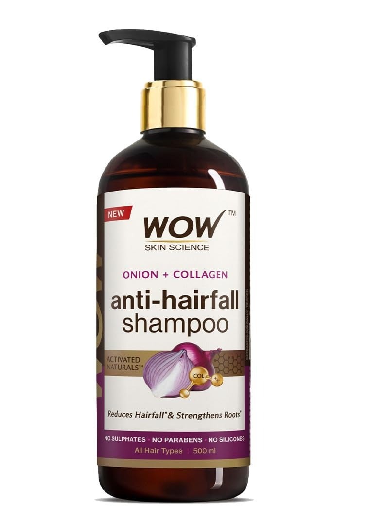 WOW Skin Science Onion & Collagen Anti-Hairfall Shampoo|Reduces Hairfall|Strengthens Roots|Nourishes Scalp|Prevents Breakage|Enhances Hair Thickness and Shine|New & Improved Formulation|500ml