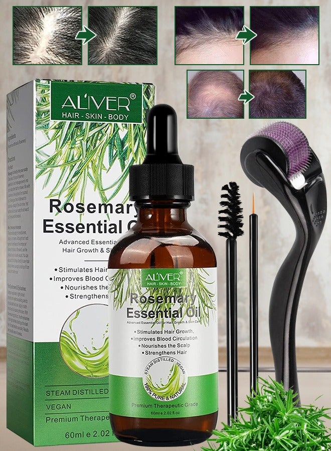 60ml Rosemary Oil with Roller for Hair Growth Pure Organic Rosemary Oil Hair Scalp Oil Pure and Natural Premium Quality Oil Hair Loss Treatment Oil Hair Growth Serum for Men and Women