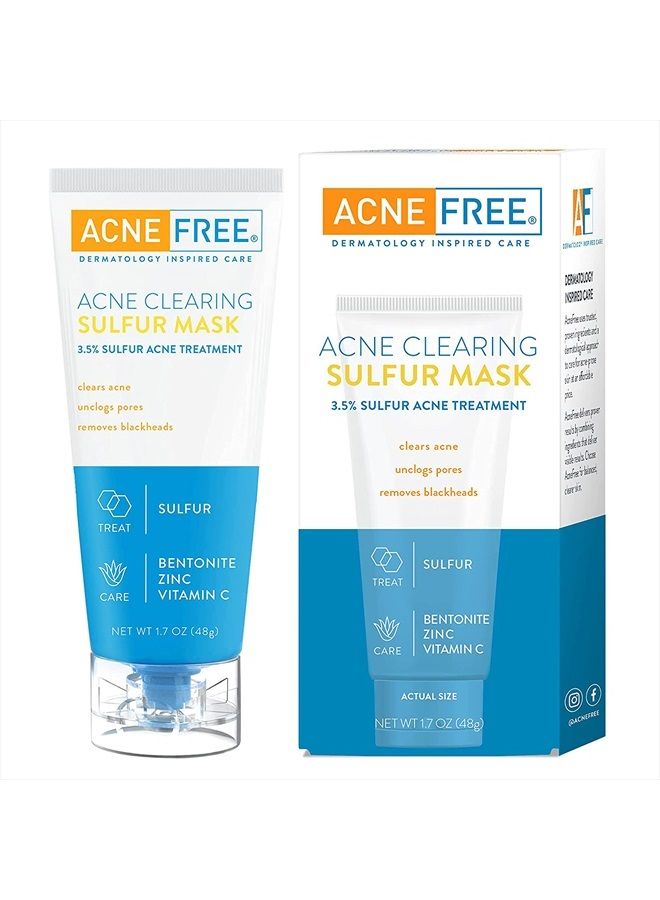 Acne Free Acne Clearing Sulfur Mask 1.7 oz Absorbs Excess Oil and Unclogs Pores with Vitamin C and Bentonite Clay