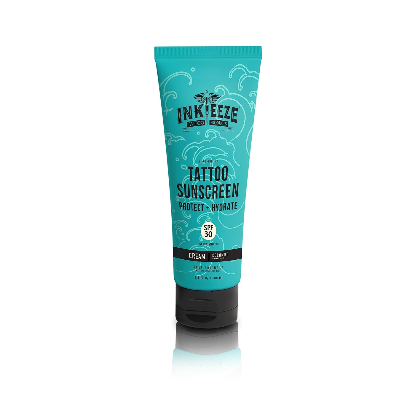 Ink-Eeze Tattoo Sunscreen Ink Shield Mineral, SPF 30, Dries Clear, Reef Safe, Vegan, Made in USA, Vanilla, Tube 3.3 ounces