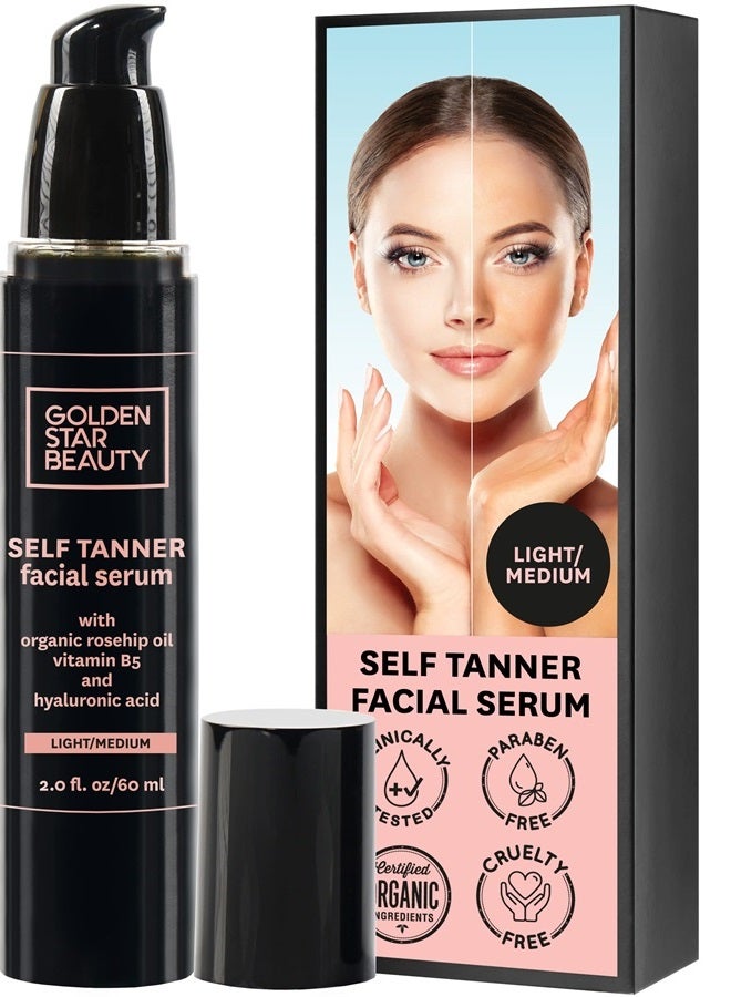 Face Tanner – Self Tan Serum w/Hyaluronic Acid and Organic Oils, Self Tanners Best Sellers, Facial Sunless Tanner for Natural Sunkissed Glow, Fake Tan Moisturizer, 2.0 fl (Light to Medium)