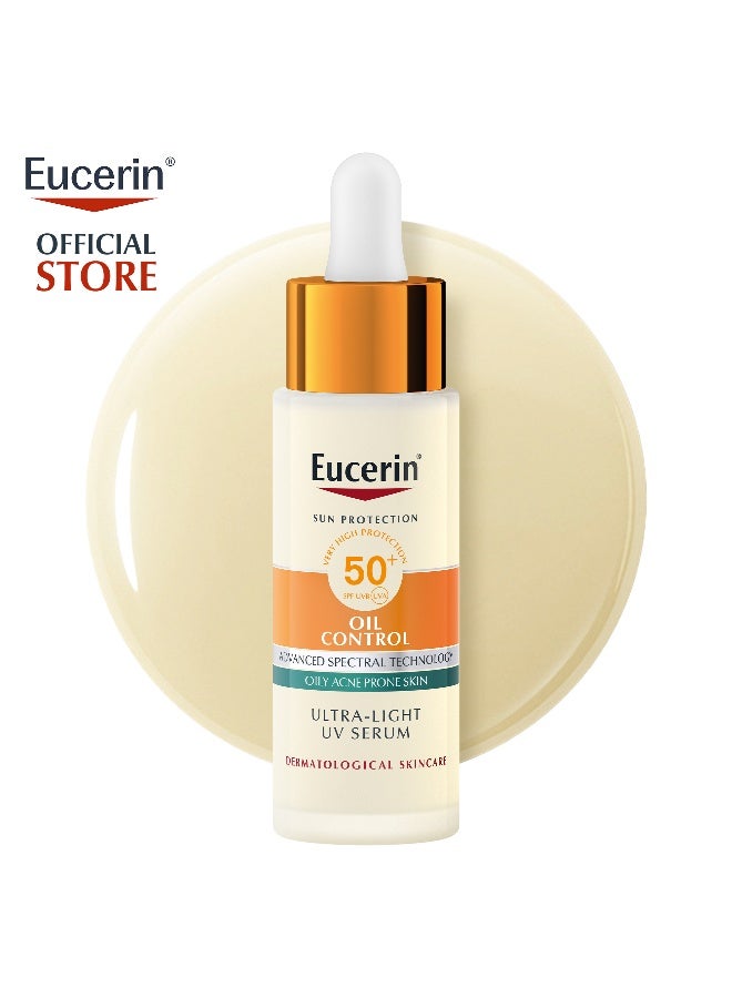 Eucerin Sunscreen Oil Control Ultra-Light UV Daily Serum SPF 50+, Ultra-light & Mattifying Face Serum with SPF. Offers Very High UVA/UVB Protection, Oil Control & Pollution Defense for Oily & Acne Prone Skin. 30 ml
