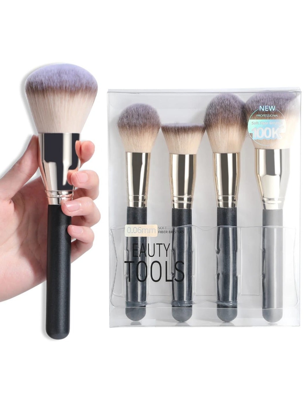 4 pcs Synthetic Face makeup Brush Professional Large Foundation Blending Powder Liquid Cream Cream Contour Highlighter Kabuki Brush