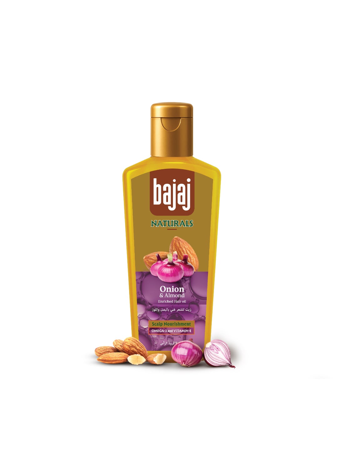 Bajaj Naturals Onion & Almond Hair Oil for Scalp Nourishment & Hair Strength|Light, Non-Sticky Hair Oil with Goodness of Onion and Almond|200ml