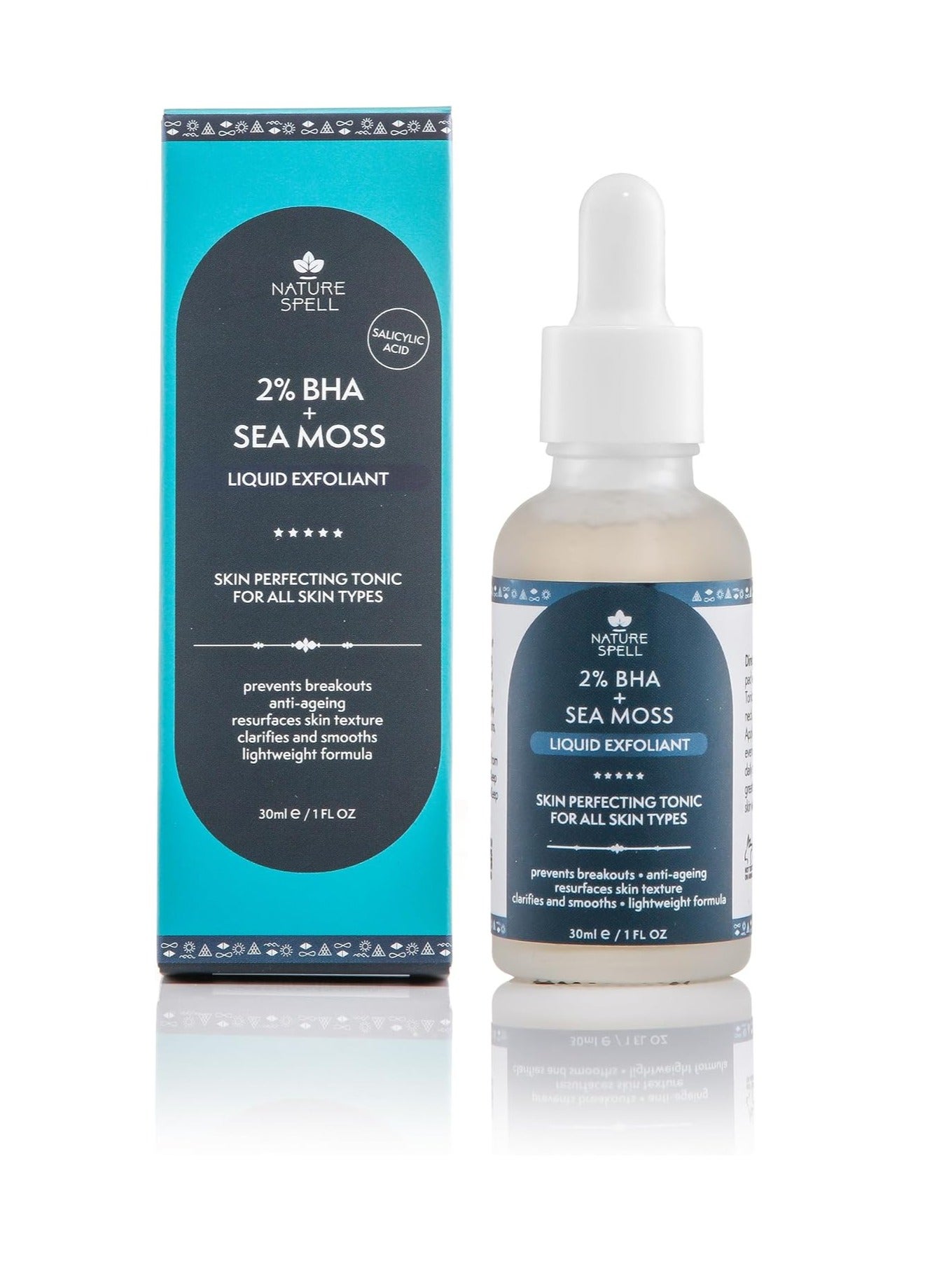 Nature Spell Pore-Clearing BHA Tonic with Sea Moss – 30ml Skin Resurfacing Exfoliant