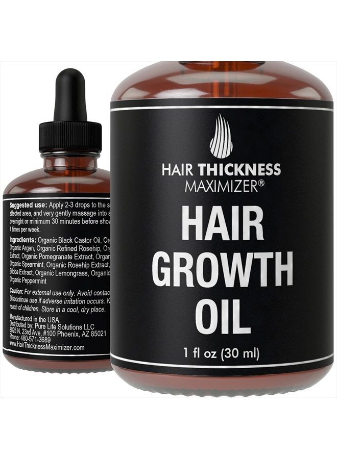 Hair Growth Serum For Hair Thickening + Moisturizing. Vegan Hair Growth Oil Scalp Treatment For Women, Men with Dry, Frizzy, Weak Hair and Hair Loss. Peppermint, Wild Black Castor Oil, Unscented 1oz