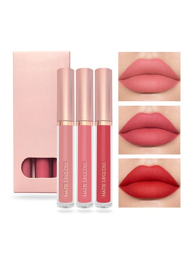 3Pcs Nude Pink Dark Red Matte Liquid Lipstick Makeup Sets Permanent Lip Stain Set Long Lasting 24 Hours Waterproof Mate 24 Horas Originales #B