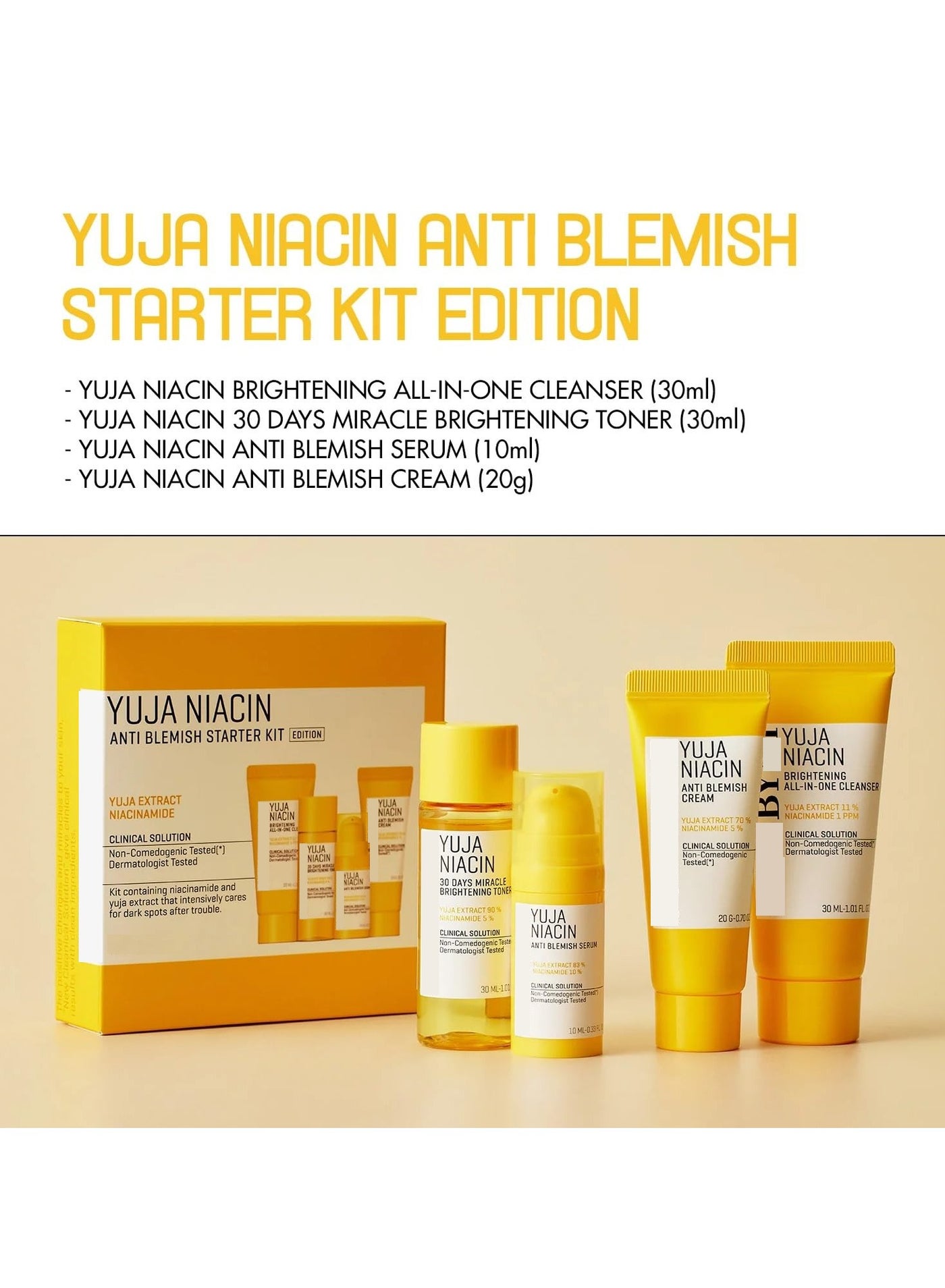 Yuja Niacin Anti Blemish Starter Kit (4 components) 2023 [cleanser 30ml Toner 30ml Serum 10ml cream 20ml]