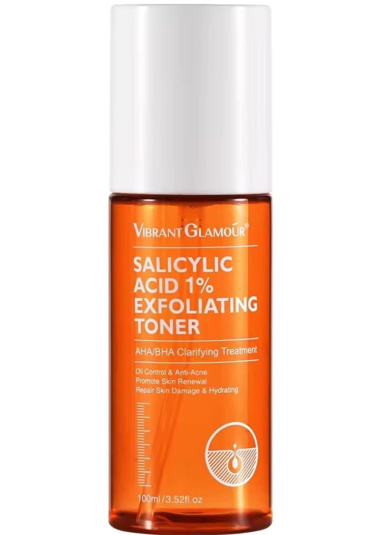 100ml Salicylic Acid 1% Exfoliating Toner Skin Perfecting 1% BHA AHA Liquid Exfoliant for Face Facial Exfoliant for Oil Control Anti Acne Skin Renewal Repair Damaged Skin and Hydrating Face Serum
