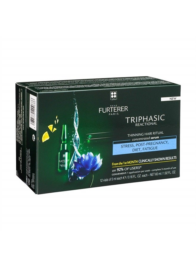René Furterer TRIPHASIC Reactional Concentrated Serum - For Sudden Thinning Hair - Postpartum, Stress - Drug-Free - 12 ct., 3-Month Supply