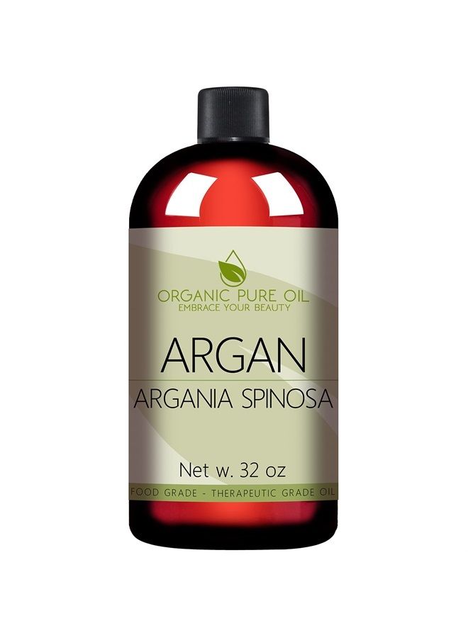 Moroccan Argan Oil - 100% Pure Unrefined Extra Virgin Cold Pressed Non GMO Bulk 32 oz - 1 Quart Carrier Oil for Hair Skin Face Body Nails Locs Lashes Facial Hair Beard & More Hydrating Argon