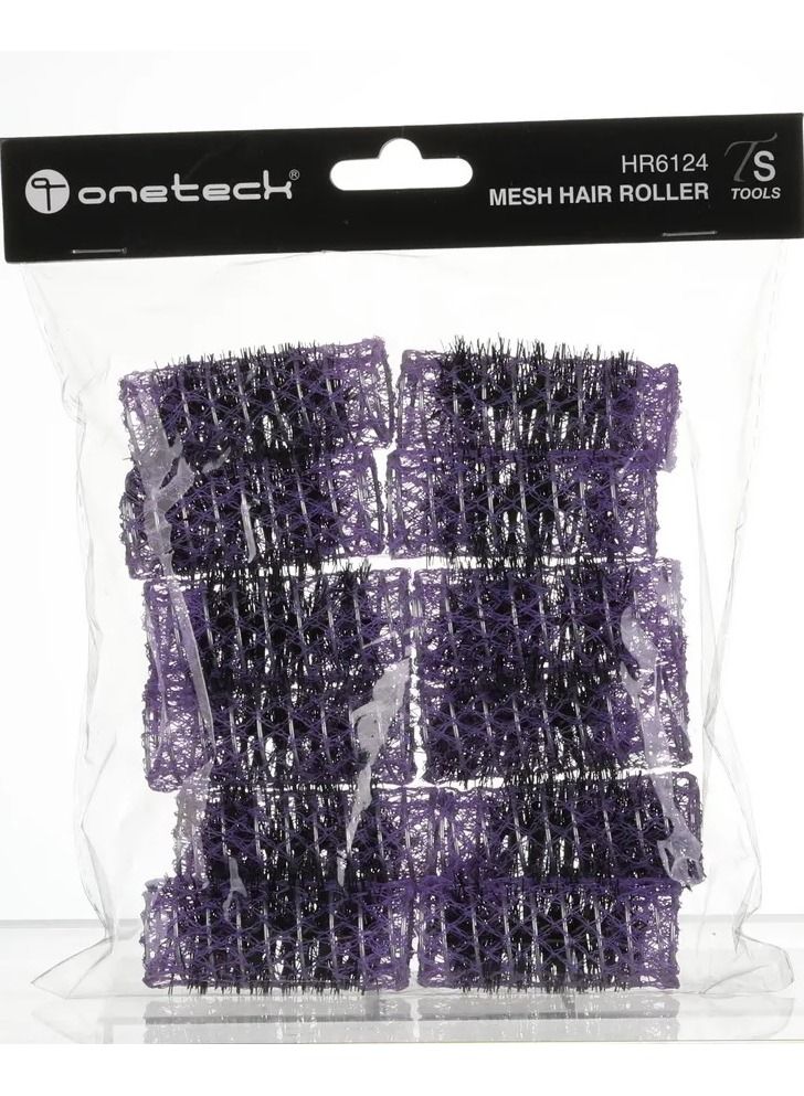 Onetech Mesh Hair Rollers Set – 60mm x 24mm Violet, Easy-to-Use Curlers for Voluminous Hair Styling (12 Pcs)