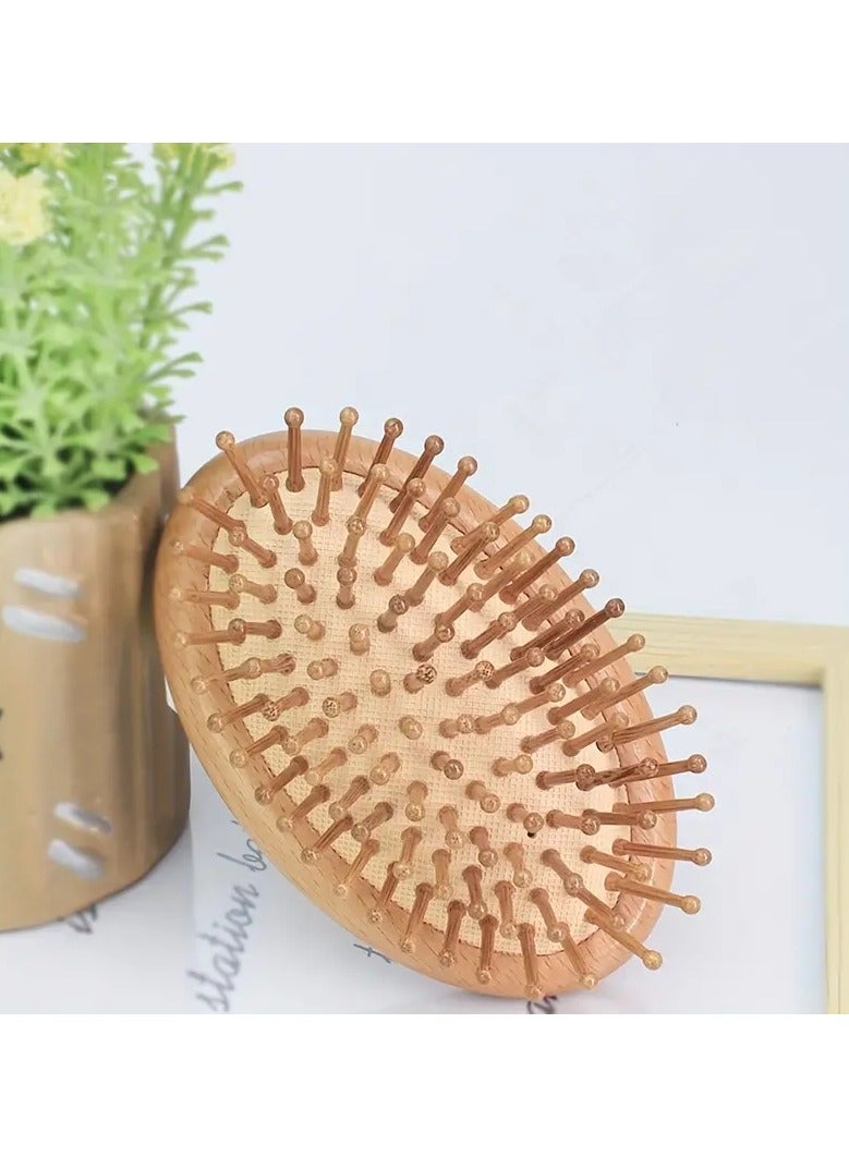 Portable Bamboo Wooden Hair Brush for Detangling and Scalp Massage - Perfect for Home Use