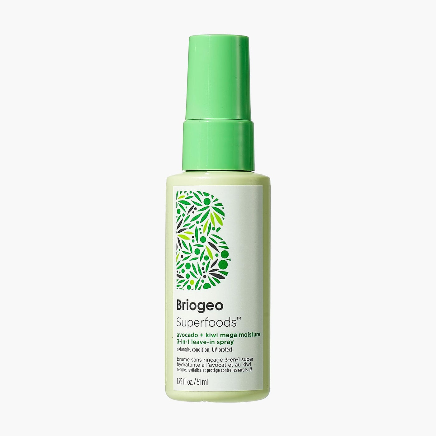 Briogeo Superfoods Avocado + Kiwi Mega Moisture 3-in-1 Leave-In Spray, 3-in-1 Hair Moisturizer for Dry Damaged Hair, Hair Detangler Plus Leave In Conditioner, Vegan, Cruelty-Free, 1.75 fl oz