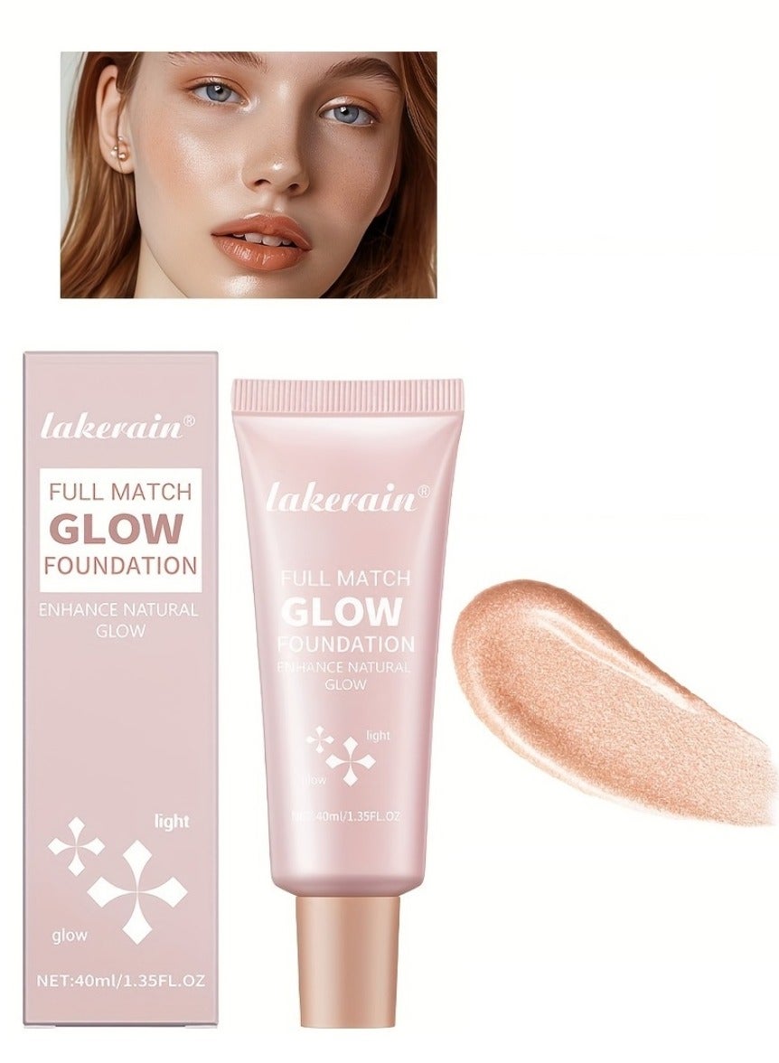 Full Match Glow Foundation Enhance Natural Glow Liquid Foundation Highlighter Makeup for Face and Body Moisturize High Coverage Long Lasting Highlighter Foundation Cream 40ml Light 02