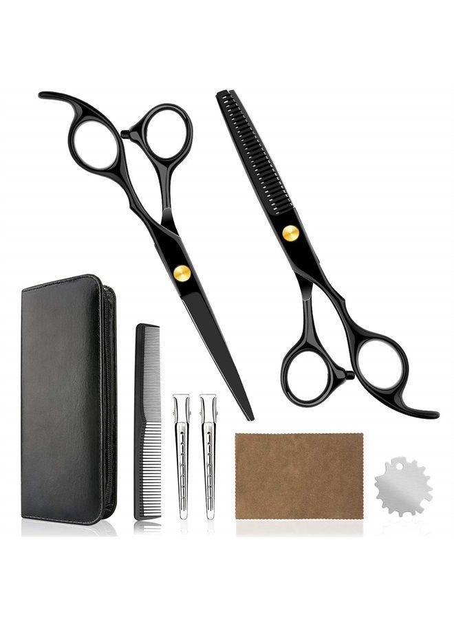Professional Home Hair Cutting Kit - Quality Home Haircutting Scissors Barber/Salon/Home Thinning Shears Kit with Comb and Case for Men and Women (Black #2)