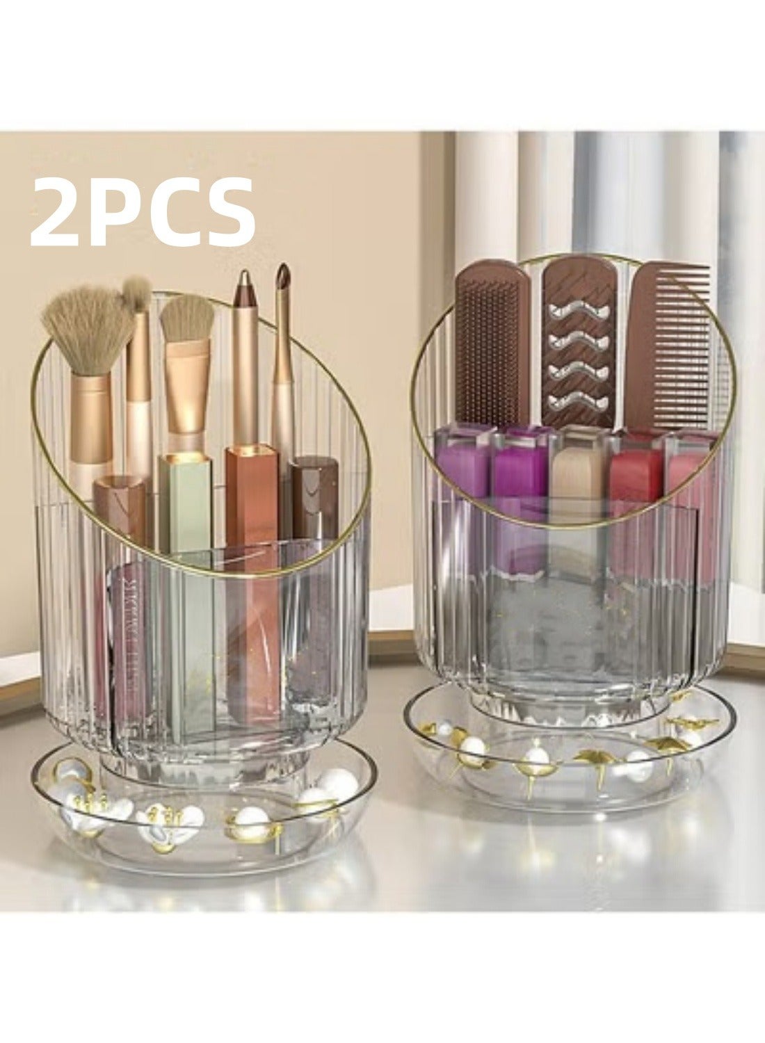 2Pcs Transparent Makeup Brush Organizer, Makeup Organizer，Storage Cup For Lipsticks,Comb,Beauty Tool In Vanity  Cute Desktop Brush Holder Easy to Hold ,Size (17.5×11.5) cm