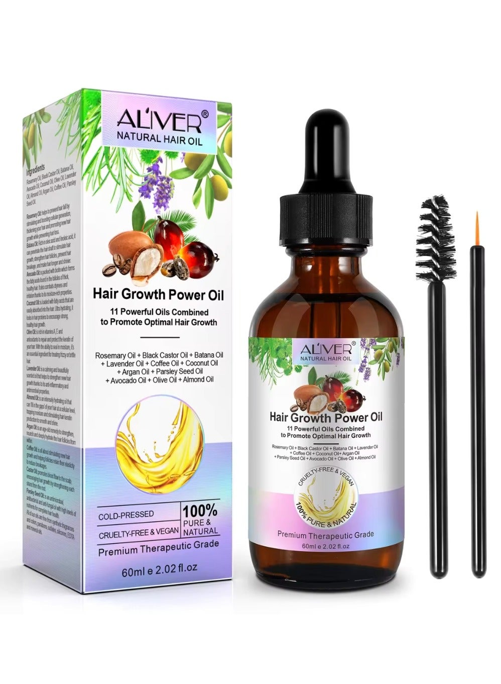 60ml Hair Growth Power Oil 11 in 1 Hair Growth Oil with Rosemary & Batana Oil for Thin Hair Repair Damaged Hair Nourishes Thin Hair Scalp Skin and Loss Hair Growth Fit for All Hair Types