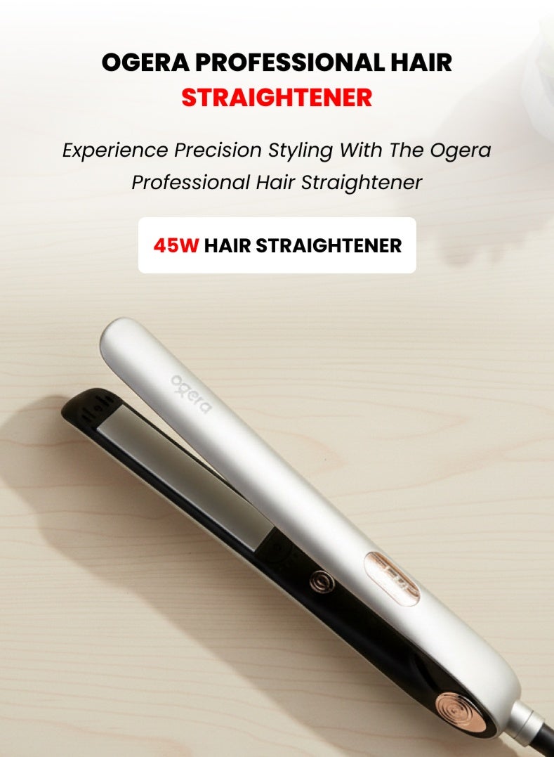 Professional Hair Straightener – 45W Power, Ceramic-Coated Floating Plates, Digital Temperature Display, Fast Heating up to 230°C, Smooth & Shiny Styling for All Hair Types – Model OG2301HST, Silver & Black