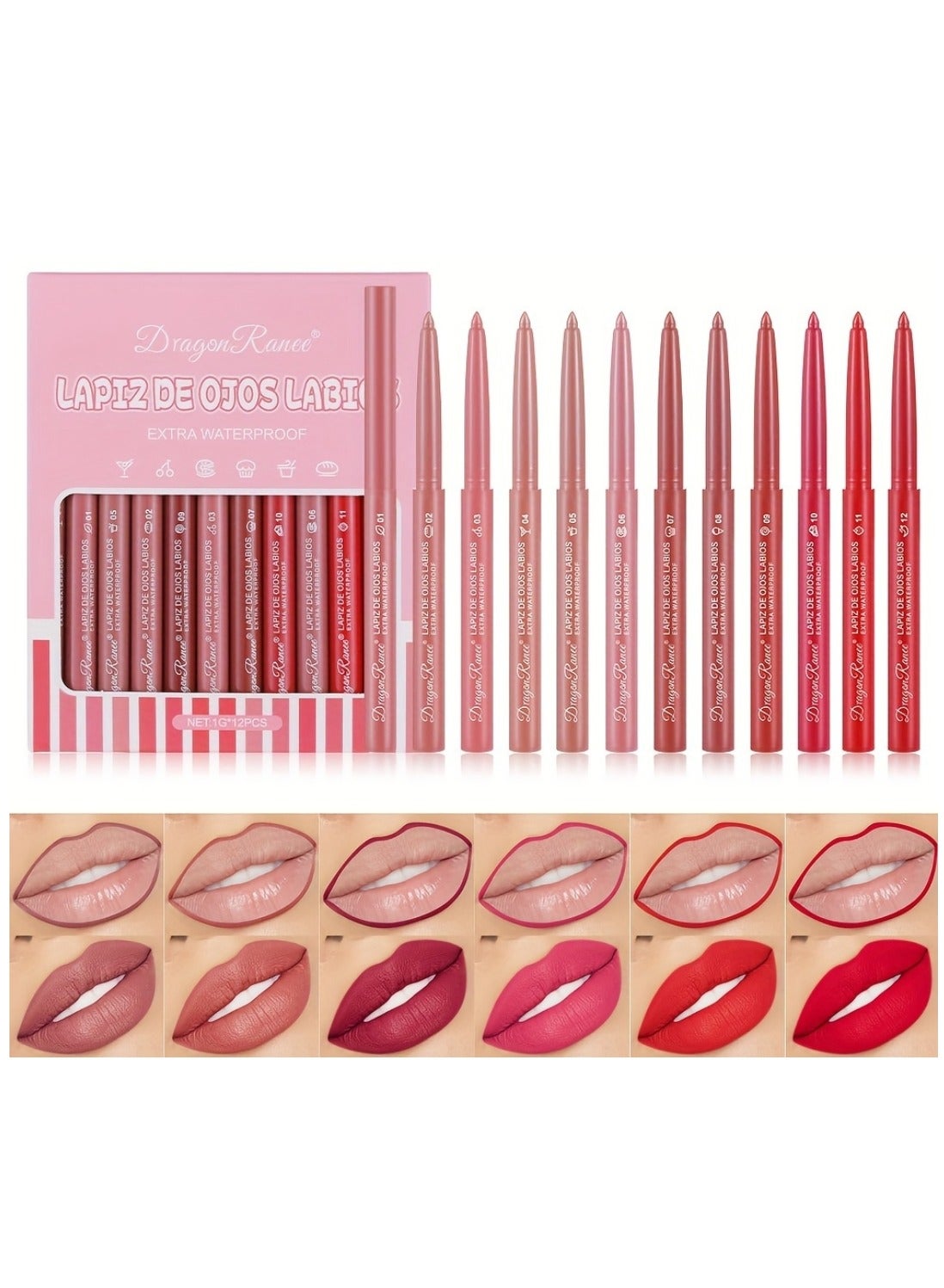 12 Pcs Lip Liner Lipstick Set 12 Colors Lip Liner Pencil Matte Waterproof Long Lasting Lipstick Lip Contour Makeup Lip Pencil Set Full Color One Stroke Define Lip Liner