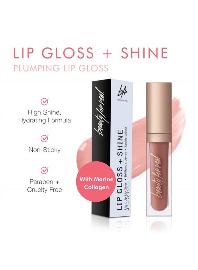 Lip Gloss + Shine, Nudist - Beige Nude Pink - Non-Sticky Plumping & Hydrating Gloss - Light & Mirror In Cap - Contains Marine Collagen - 0.15 fl oz